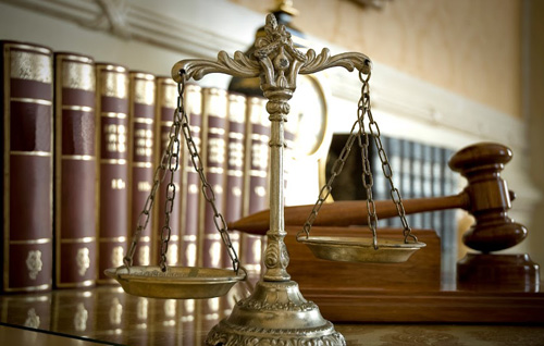 Law books, gavel, scale